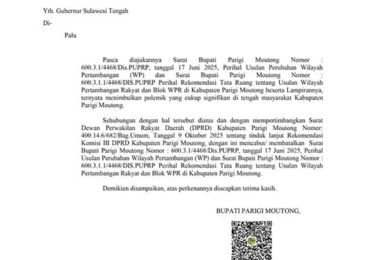 Pemkab Parigi Moutong Resmi Mencabut Seluruh Usulan Wilayah Pertambangan